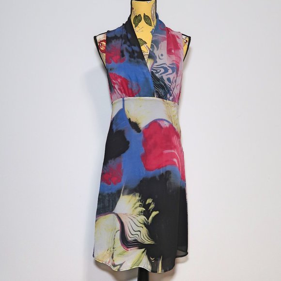 St-Martins Multicolor Empire Waist Midi Dress Size 38 - Picture 2 of 10